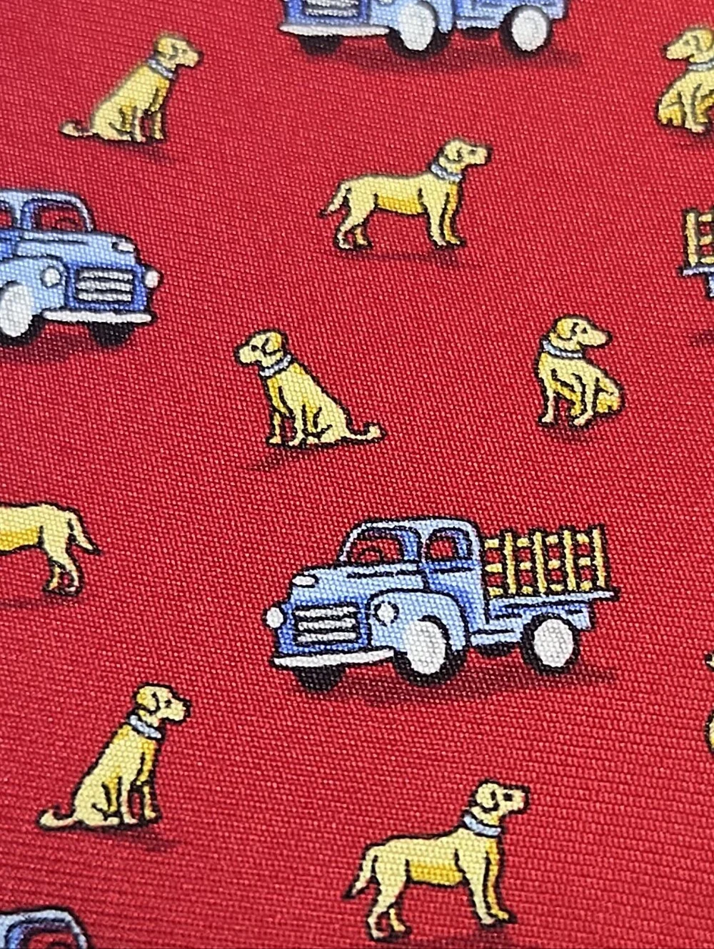 Bird Dog Bay Silk Tie Red Dogs Love Trucks Yellow Labs Blue Pickup Trucks USA